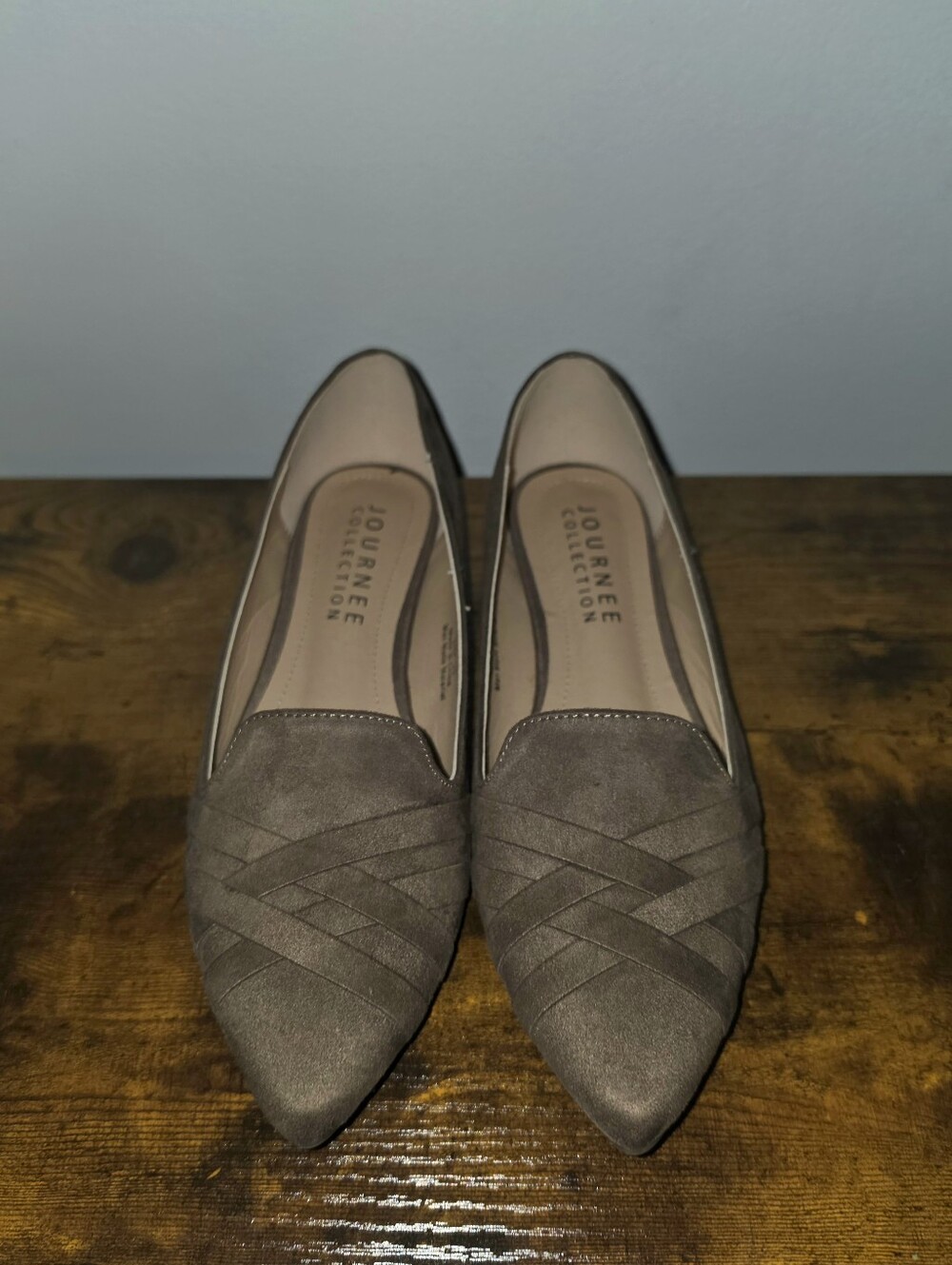 Journee Collection Taupe Pointed Toe Woven Flats